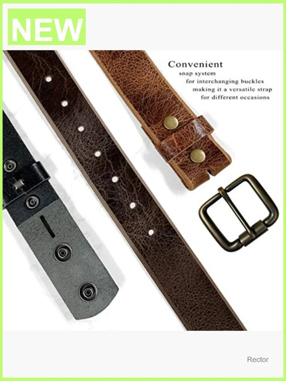 Vintage Full Grain Leather Belt Strap 1.5 inch Wide Interchangeable Buckle